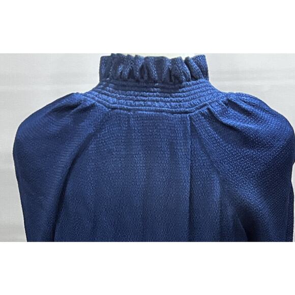 Sandro Paris V-Neck Blue Shift Dress Neck Tie Long Sleeve Sz 36/US Sm - Picture 9 of 12